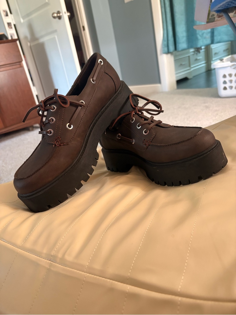 No Boundaries Brown Platform Lace-Up Shoes with Black Lug Soles
